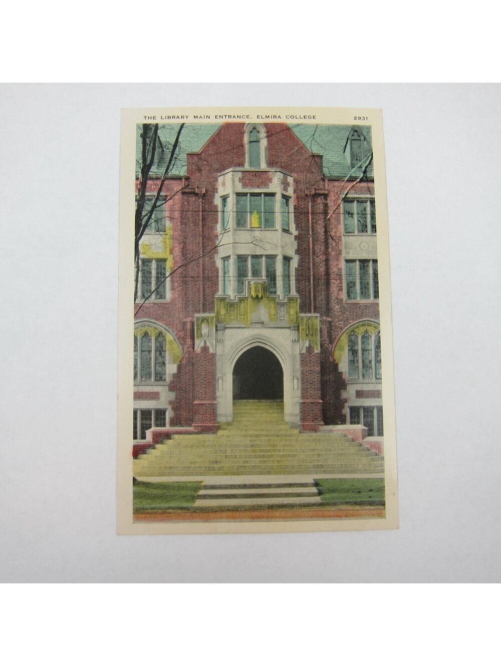 Vintage Postcard Elmira College Library Main Entrance Chemung County New York
